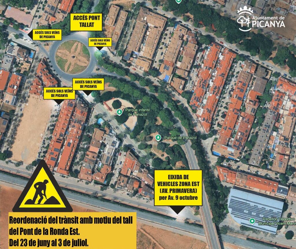 Tancament del pont de la ronda est de Picanya fins al 3 de juliol