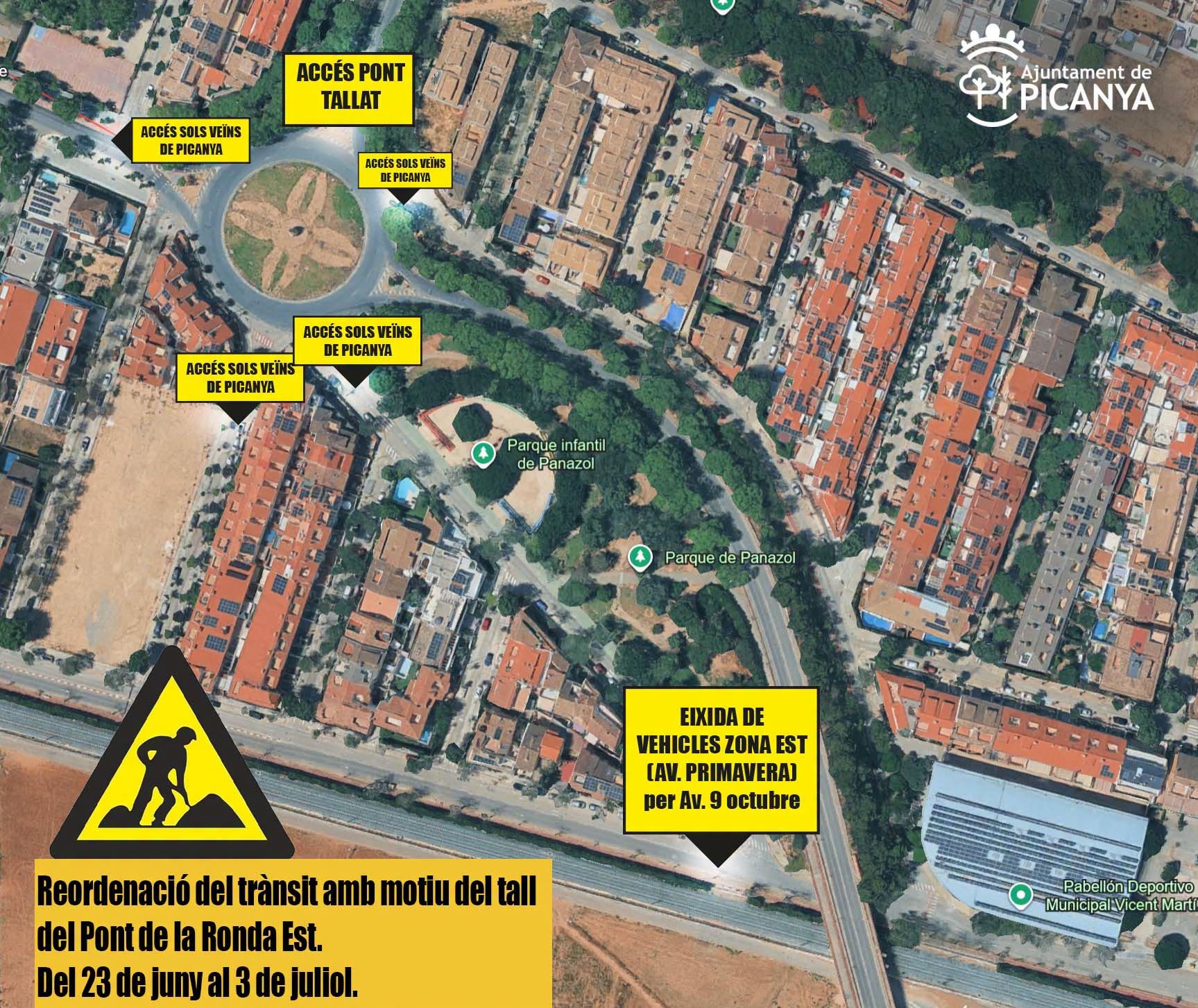 Tancament del pont de la ronda est de Picanya fins al 3 de juliol