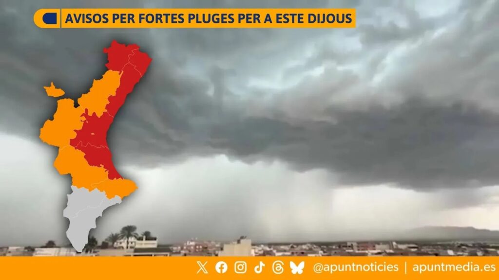 Alerta Roja per fortes pluges per a este dijous