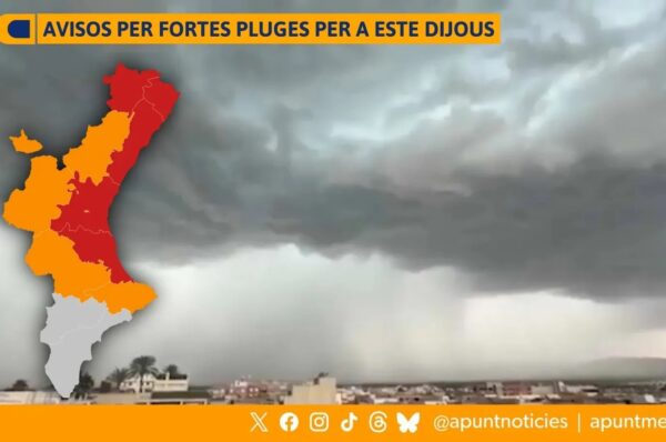 Alerta Roja per fortes pluges per a este dijous